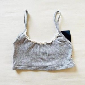BNWT Brandy Melville/John Galt crop grey and white belle ribbed lace bralette ta